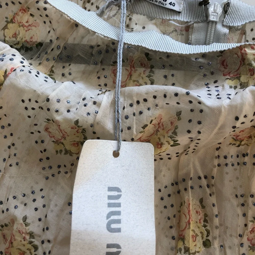 Miu Miu Cream Floral Pleated Mini Skirt